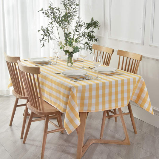 maxmill Rectangle Checkered Tablecloth Waterproof Spillproof Wrinkle Resistant Buffalo Plaid Heavy Weight Table Cloth Gingham Table Cover for Outdoor and Indoor Use, 52 x 70 Inch Yellow and White