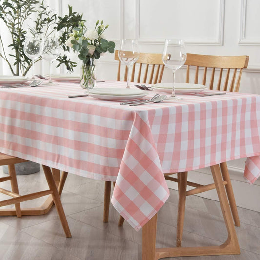 maxmill Checkered Rectangular Tablecloth Water Resistance Antiwrinkle Spillproof Heavy Weight Soft Gingham Plaid Table Cloth for Buffet Banquet Parties Holiday Dinner, 60 x 104 Inch Pink and White