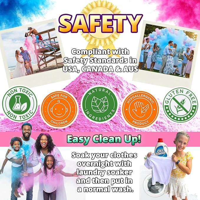 Baby Girl Gender Reveal Powder – 6 lbs, Blackout Bags, Vibrant Pink Powder for Tire Burnout Color, Exhaust Smoke & Shooting Targets. Leakproof, Non Toxic Party Kit. 2 x 3LB + Gender Reveal Idea Guide