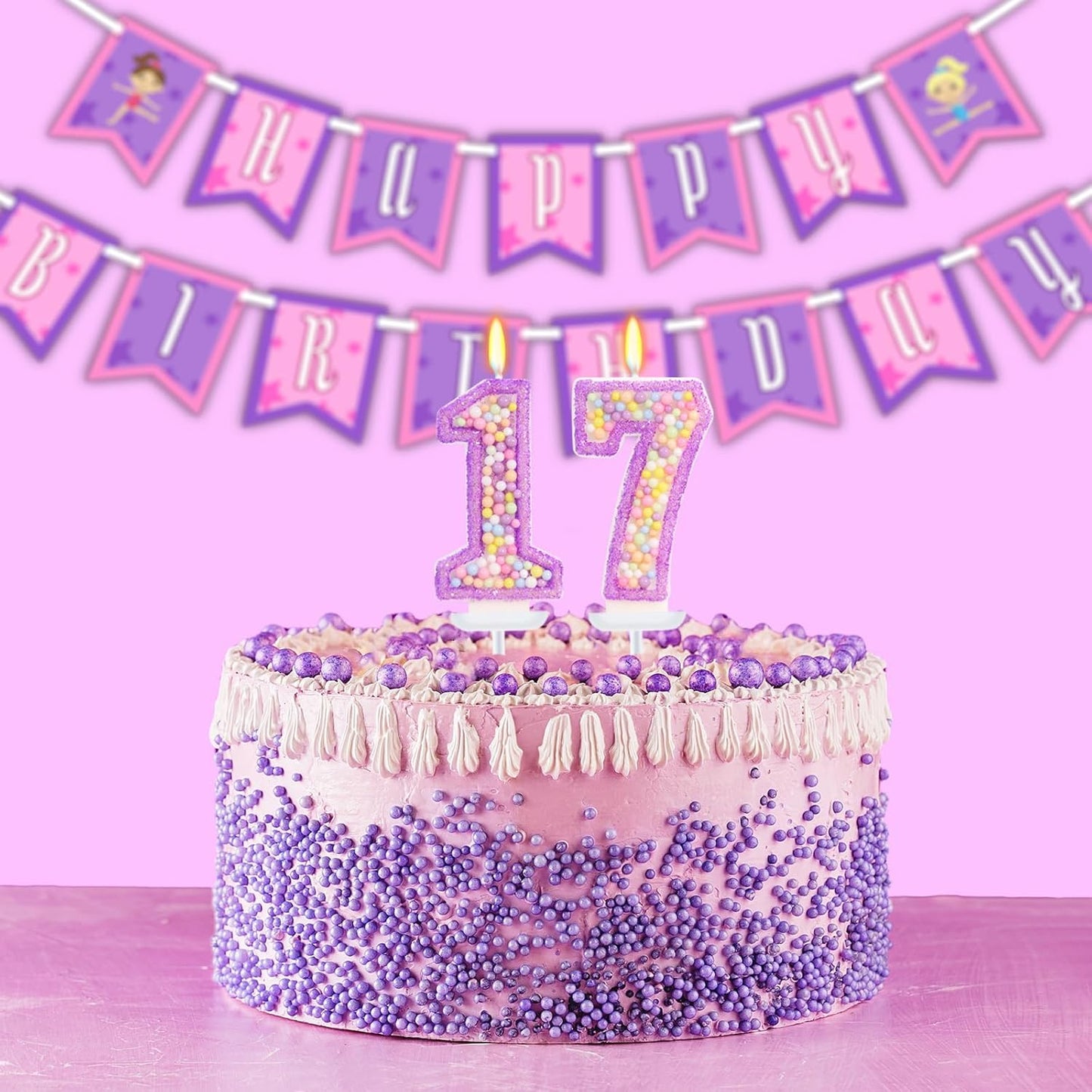 Purple Birthday Candles - Number 17 Candle, Colorful Macaron Candles, 17 Birthday Decorations for Girls, Purple Cake Decorations, Theme Party Supplies