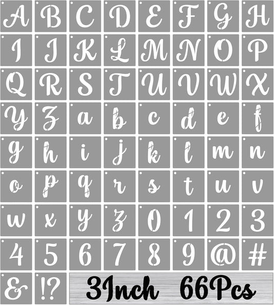 BAMIDELE 3 Inch Alphabet Letter Stencils for Painting, 66 Pcs Reusable Plastic Calligraphy Letter Stencils and Numbers Template Kit for Painting on Wood, Chalkboard, Fabric, Door Porch, Wall Art