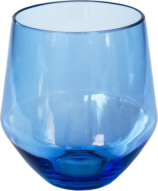 by TarHong Angle Stemless Wine/Tumbler Acrylic Drinkware, Set of 6, Blue, 18 oz.