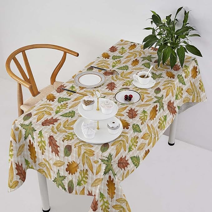 YCness Autumn Maple Leaves Tablecloth, Thanksgiving Autumn Harvest Watercolor Ginkgo Biloba Abstract Geometry Leaves Table Cover for Party Picnic Dinner Decor 60x90 Inch Rectangle