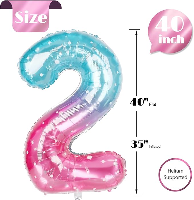 Starry Sky Number 2 Balloon 40 Inch, 2nd Birthday Decoration for Toddlers Girls Boys, Sparkling 2 Number Balloon Party Decor