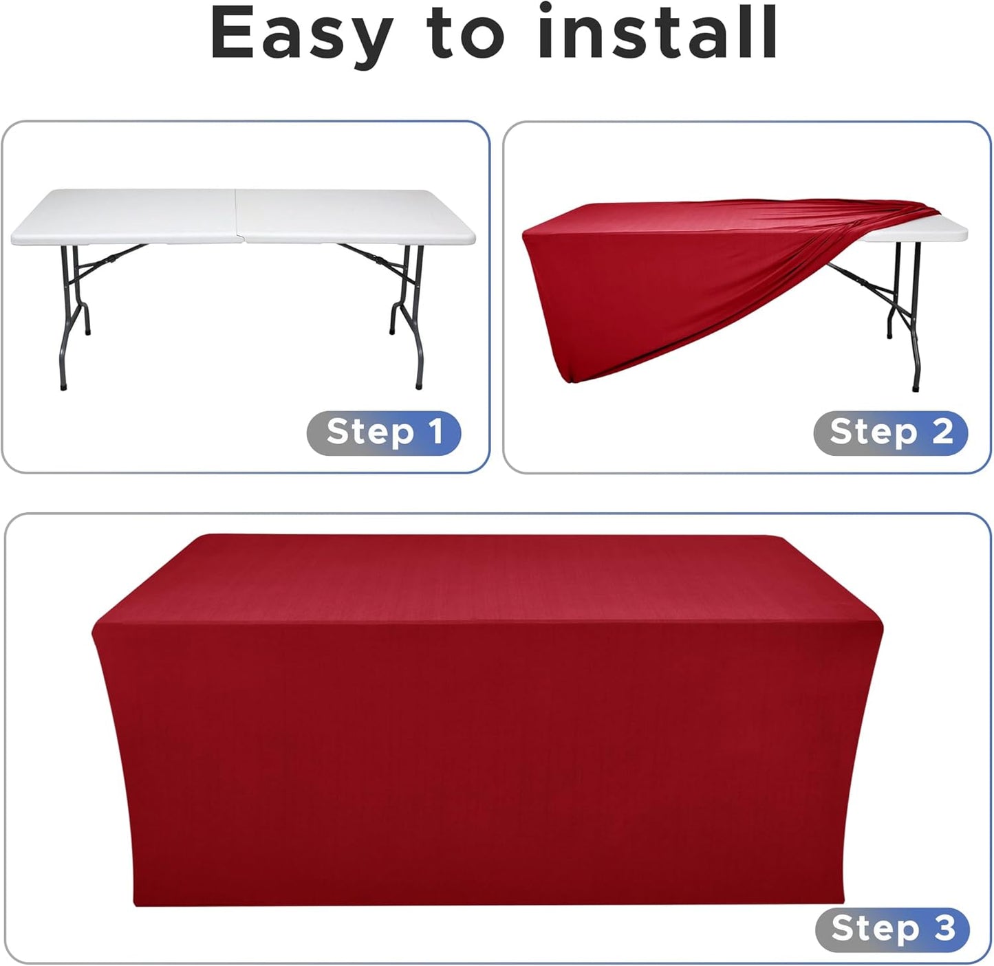 Nasitos Spandex Fitted Table Clothes, 2 Pack - 48 x 24 Inch - Red Rectangle Tablecloths for 4 Foot Tables, Fabric Table Cover Protector for Folding Table, Parties, Craft Show, Trade Show
