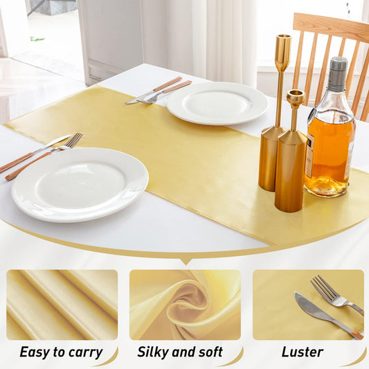 10 Pack Satin Table Runner 12 X 108 Inch Silk Table Runner for Party,Wedding, Birthday, Banquets,Decoration(Light Gold)