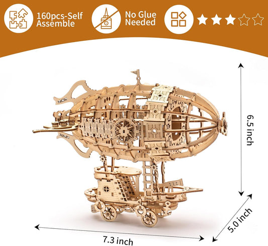 3D Wooden Puzzles for Adults,Wooden Toy for Kids and Adults,Model Building Kit,Educational Brain Teaser,Best Educational Christmas Birthday Day Gift for Friends (Wooden Airship)