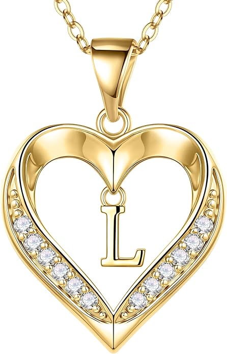 TURANDOSS Valentines Day Gifts for Kids Teen Girls - Heart Initial Necklaces, Dainty 14K Gold Plated CZ Heart Letter A-Z Pendant Necklace Trendy Jewelry Valentines Day Gifts for Wife Girlfriend