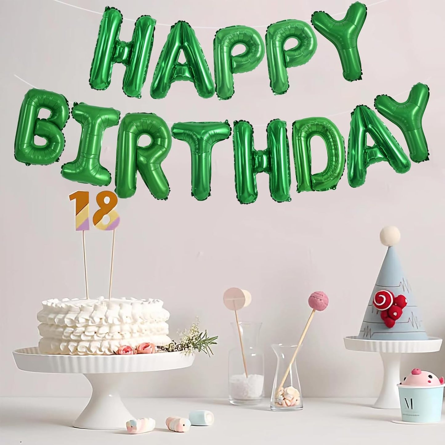 TONIFUL Green Happy Birthday Balloons Banner 16 Inch Mylar Foil Letters Birthday Sign Banner Bunting Reusable for Girls Boys Kids & Adults Birthday Decorations and Graduation Party Supplies