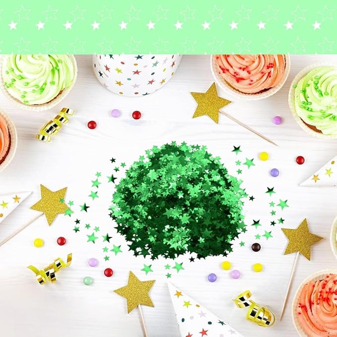 Ruidee 60g Star Confetti Metallic Foil Stars Table Confetti Metallic Foil Stars Sequin for Halloween Birthday Wedding Festival Party DIY(ZX/Green)
