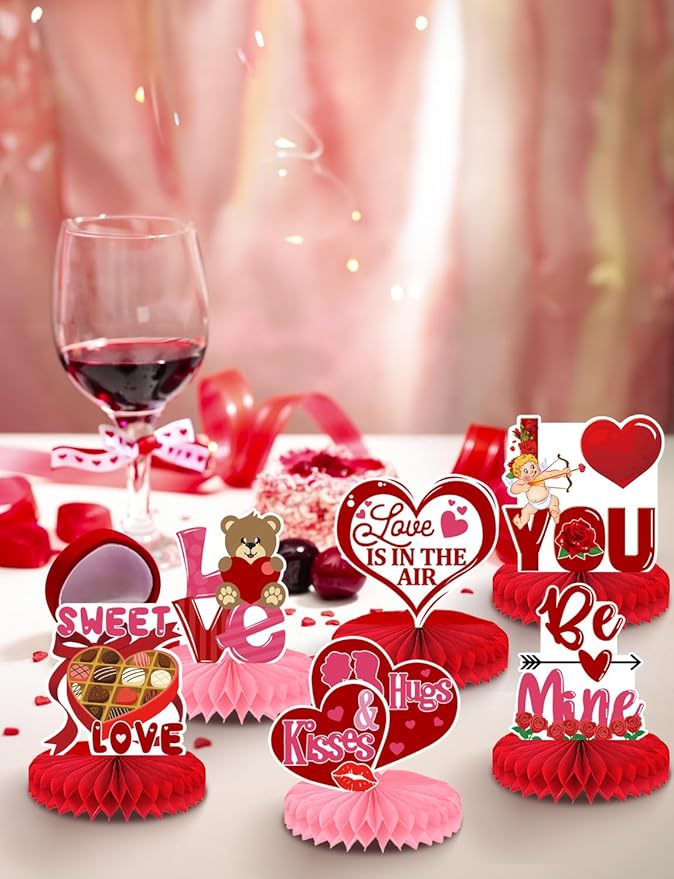 Centerpiece for Table Decorations, 9 Pcs 3D Honeycomb Certerpieces for Party Supplie(Valentines Day)