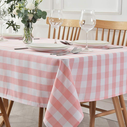maxmill Checkered Square Tablecloth Stain Resistant Waterproof and Wrinkle Resistant Washable Heavy Weight Soft Table Cloth Gingham for Dining Room and Outdoor Use, 52 x 52 Inch Pink and White