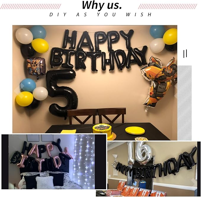 [52 PCS] 16" Foil Black Letter Balloons 2 Sets of A-Z, Mylar Aluminum Hanging Alphabet for Graduation New Year eve Birthday Party Decorations