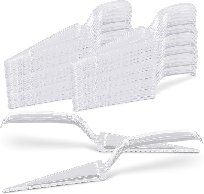 Fit Meal Prep 60 Pack 10 Inch Plastic Pie Server - Clear Disposable Cake Servers & Cutter Utensil, Heavy Duty Spatula for Serving Platter, Cutting Dessert, Pizza Pastry Slicer, Kitchen Knife