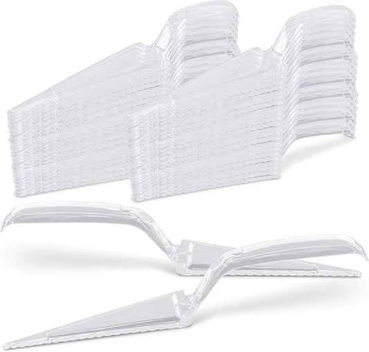 Fit Meal Prep 60 Pack 10 Inch Plastic Pie Server - Clear Disposable Cake Servers & Cutter Utensil, Heavy Duty Spatula for Serving Platter, Cutting Dessert, Pizza Pastry Slicer, Kitchen Knife