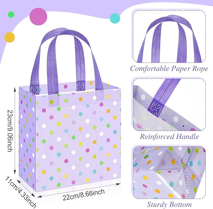 Sweetude 16 Pcs Pastel Dots Easter Gift Bag with Handles Non Woven Reusable Goodie Bags for Mother's Day Women Wedding Birthday Baby Shower Spring Party Favors