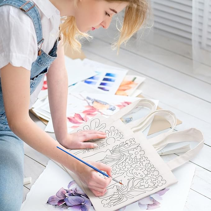 Aliceset 16 Pcs Color Your Own Bag Canvas Tote Bag for Painting 7.9'' x 8.6'' Mini Doodle DIY Craft Gift Reusable Cotton Bulk