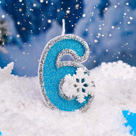 6th Blue Snowflake Birthday Candles Frozen Themed Number 6 Candles for Cake Topper Cupcake Decorations Party Decor Anniversary Celebrations Supplies