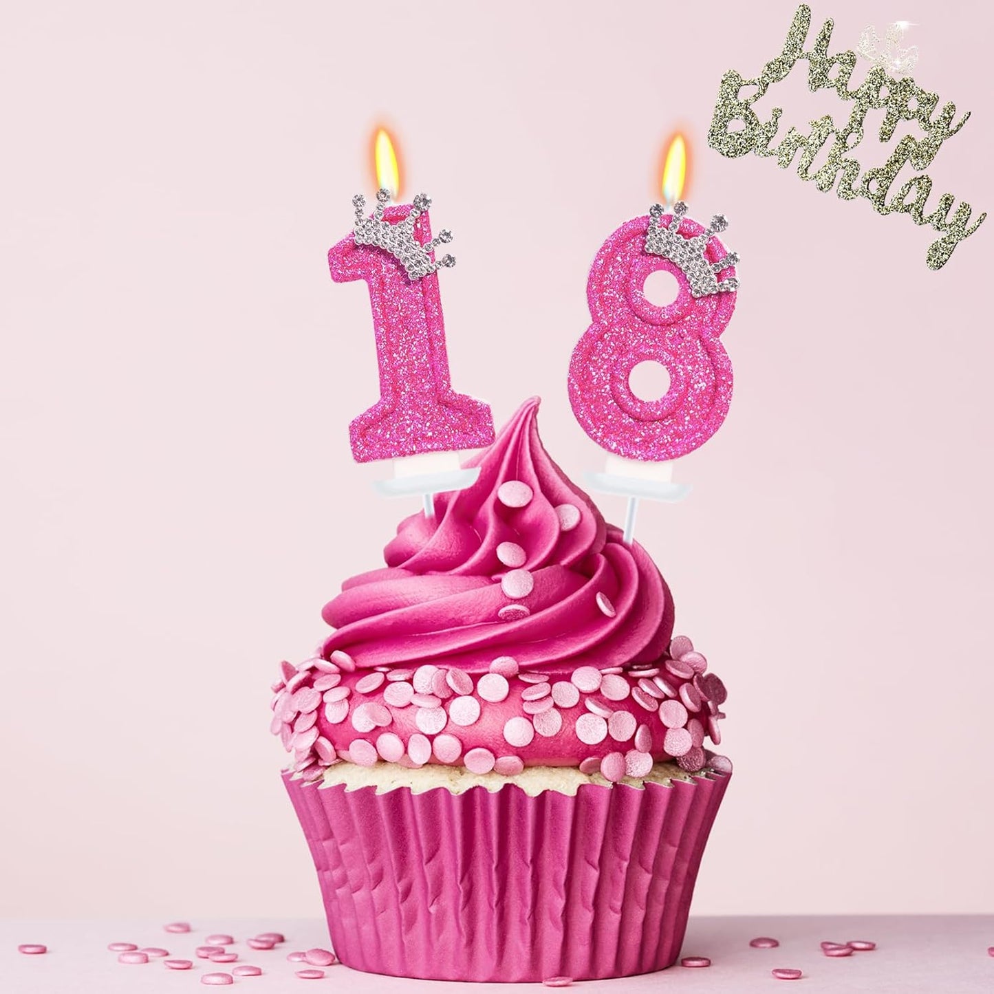 Birthday Candle for Cake, Crown Rose Number Candles, 2.76 inch Number Happy Birthday Candle, Cake Topper Decoration for Birthday Party (Number 18)