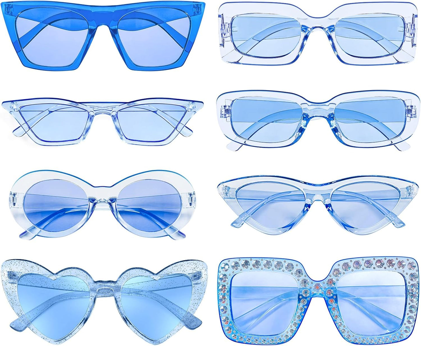 8 Mixed Style Party Sunglasses Retro Colored Party Favors Bulk Classic Costume Glasses for Women