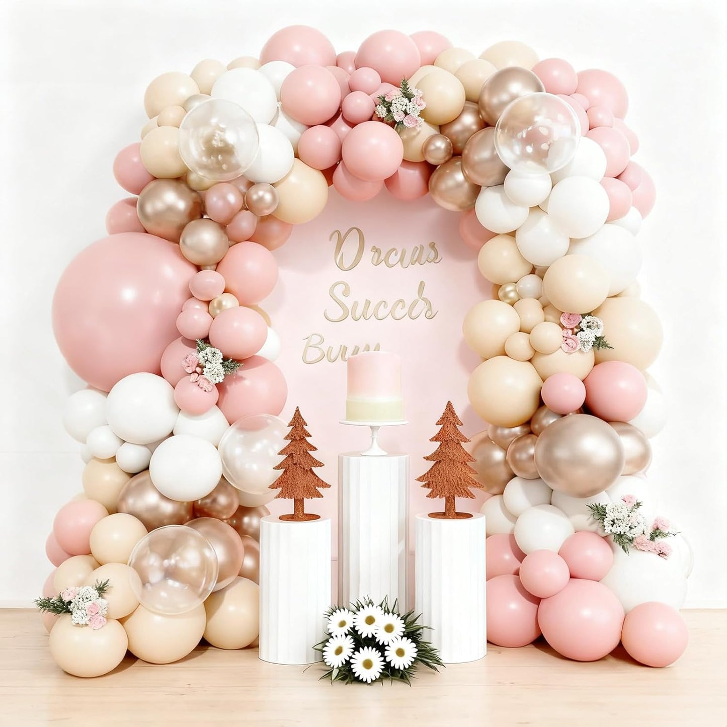 Dusty Pink Balloon Arch Kit, Boho Retro Blush Pink Champagne Gold White Latex Helium Party Balloons Garland for Girls Women Bridal Baby Shower Neutral Wedding Engagement Birthday Party Decorations