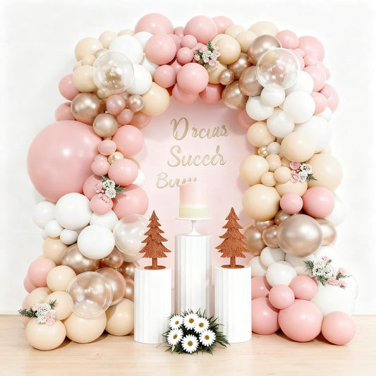 Dusty Pink Balloon Arch Kit, Boho Retro Blush Pink Champagne Gold White Latex Helium Party Balloons Garland for Girls Women Bridal Baby Shower Neutral Wedding Engagement Birthday Party Decorations