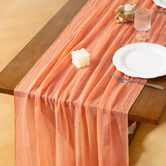 Socomi 3pcs Peach Orange Fall Thanksgiving Gauze Cheesecloth Table Runner 120 Inch Rustic Boho Cheese Cloth Runner for Wedding Party Baby Bridal Shower Centerpiece Decoration Holiday Home Decorations