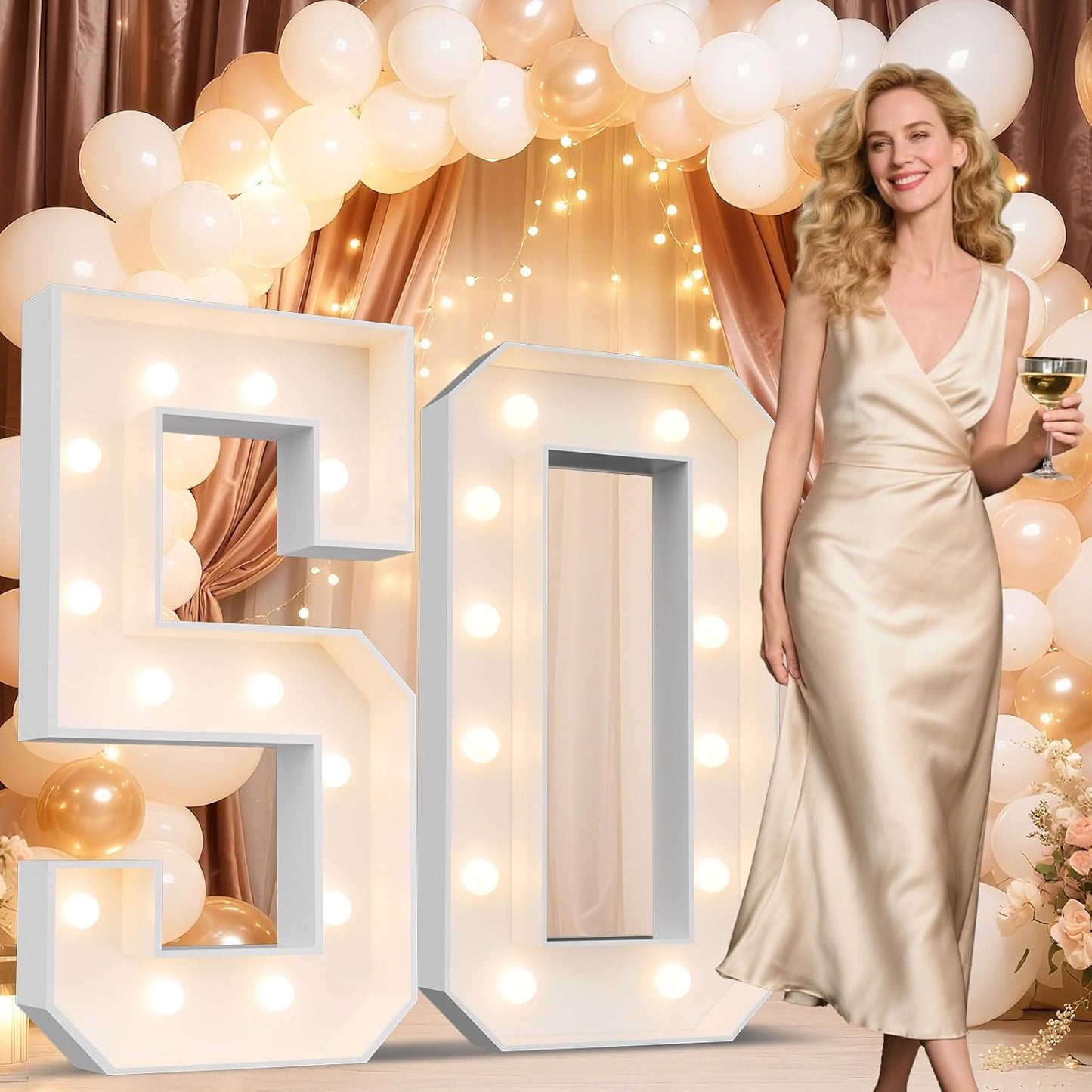 Ledido 4FT Marquee Light Up Numbers 50, Marquee Numbers 4 Feet Tall for Birthday, Anniversary,Graduation Party Decorations,Big 50th Birthday Number for Party Decor,Warm White Large Lighted Number 50