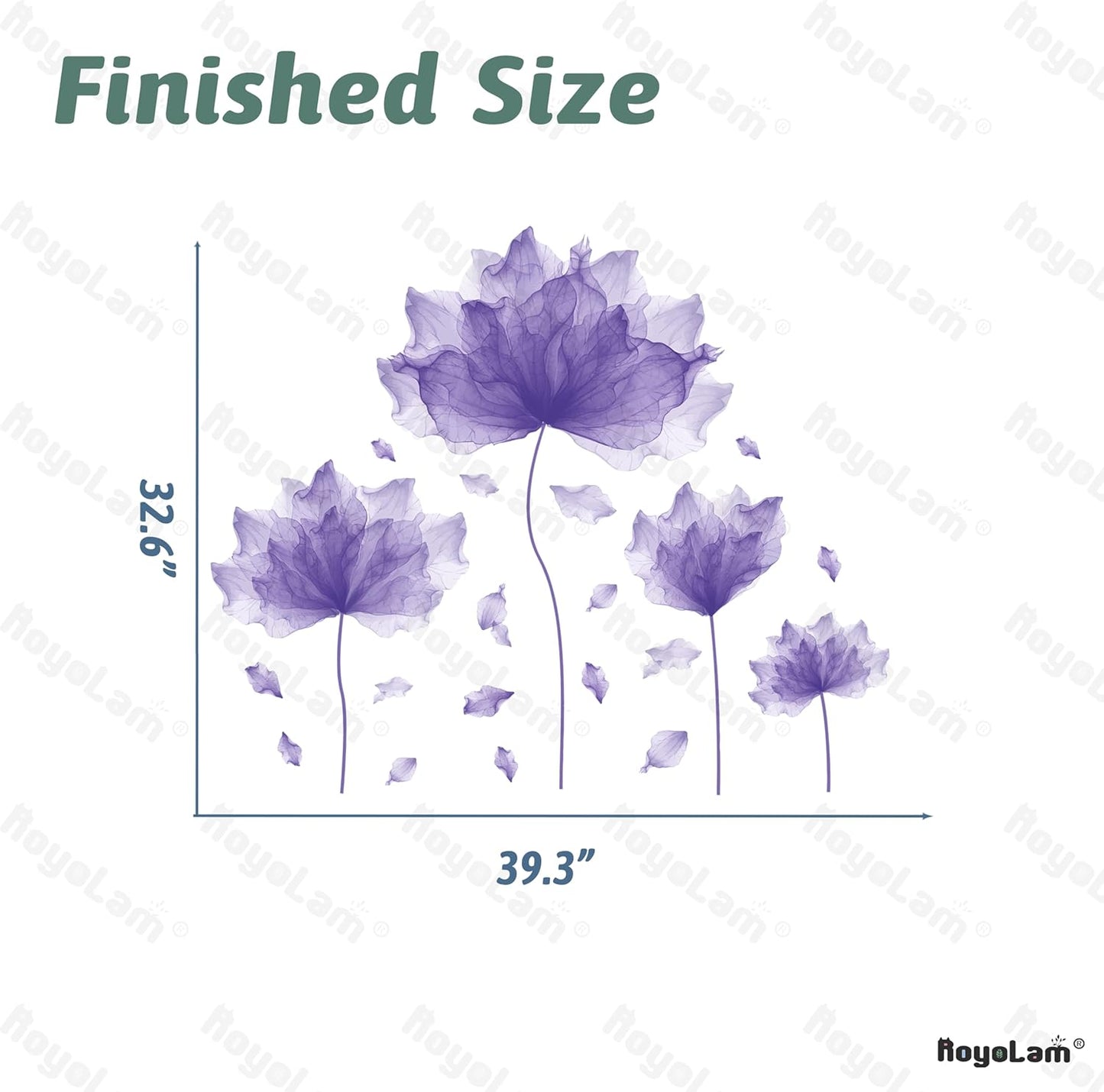 39.3'' x 32.6'' Huge Flower Petal Wall Decals Living Room Floral Wall Stickers Removable Peel and Stick Waterproof Wall Art Decor Stickers for Bedroom Bathroom Office (Purple)