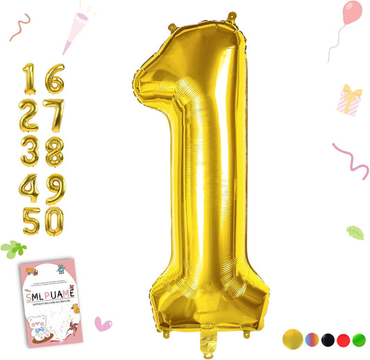 Smlpuame 40 inch Number Balloon 0-9 Gold Large Number 1 Balloons,Digital Balloons for Birthday Party Celebration Decorations Supplies, Helium Foil Number Balloons for Wedding Anniversary