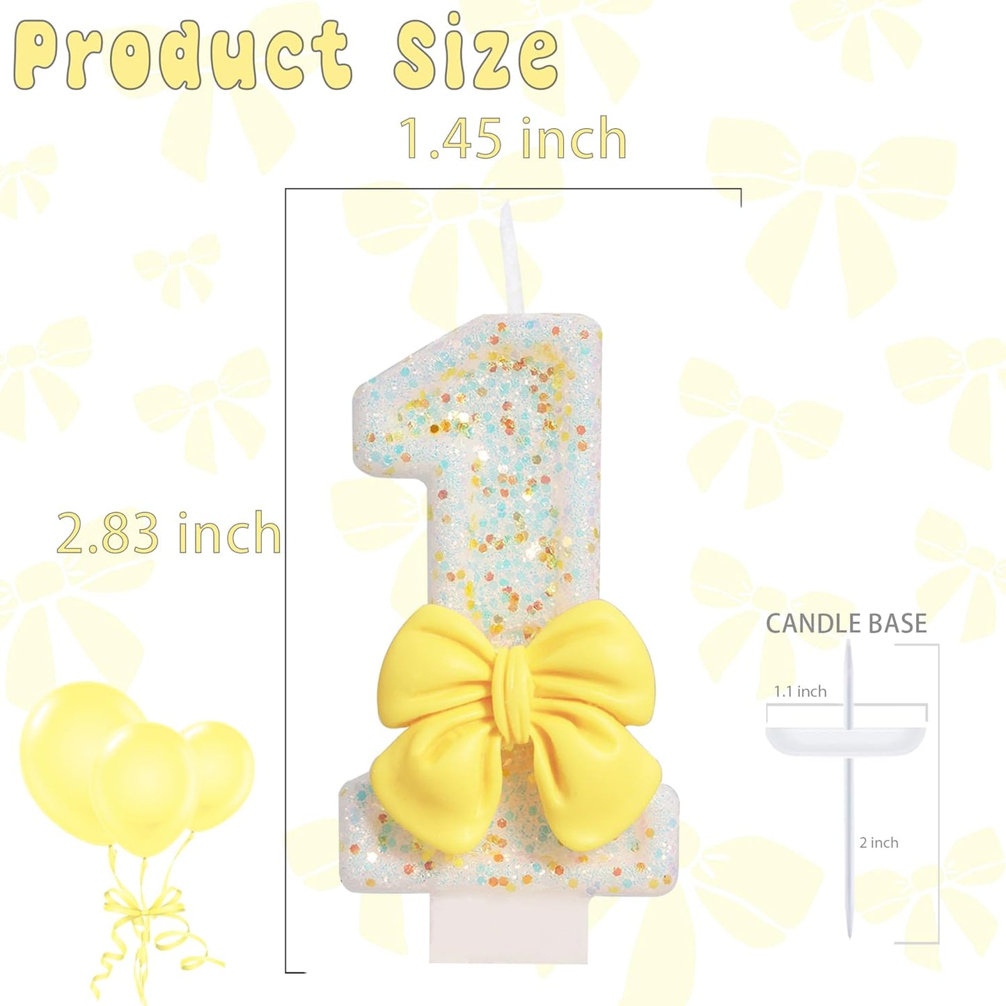 Birthday Candle for Cake, Yellow Bow Cake Candles, Cake Topper Decoration for Birthday Party (Number 1)