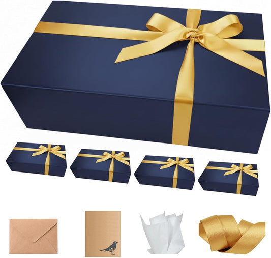 CECOBOX - Gift Boxes with Lids for Presents 13"x8.5"x4" - Matte, Collapsible Magnetic Closure Gift Box - Groomsmen & Bridesmaid Proposal Boxes, Wedding, PR, Birthdays, Holidays (Navy)
