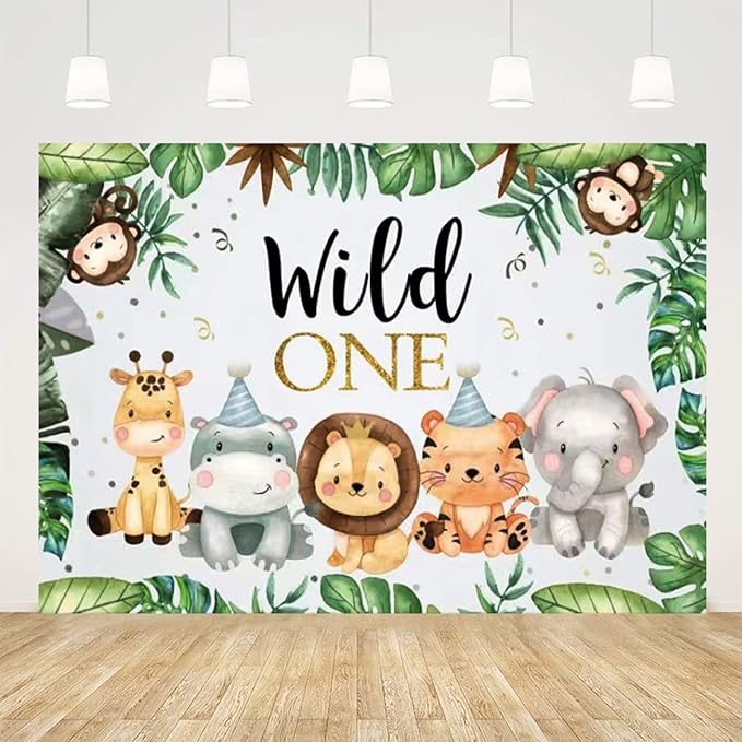 Safari 1st Birthday Decorations for Boy Wild One Backdorp Happy Birthday Banner Jungle Themed Tablecloth Balloon Garland Kit