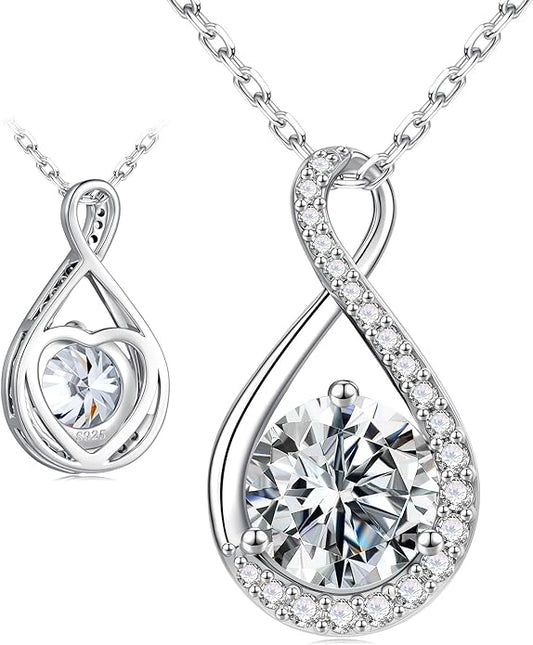 MOOSEA Valentines Day Gifts for Her - 1-3 ct Infinity Moissanite Necklace, Lab Created Moissanite 925 Sterling Silver Necklace, Anniversary Birthday Gifts for Women Wife Mom Girlfriend