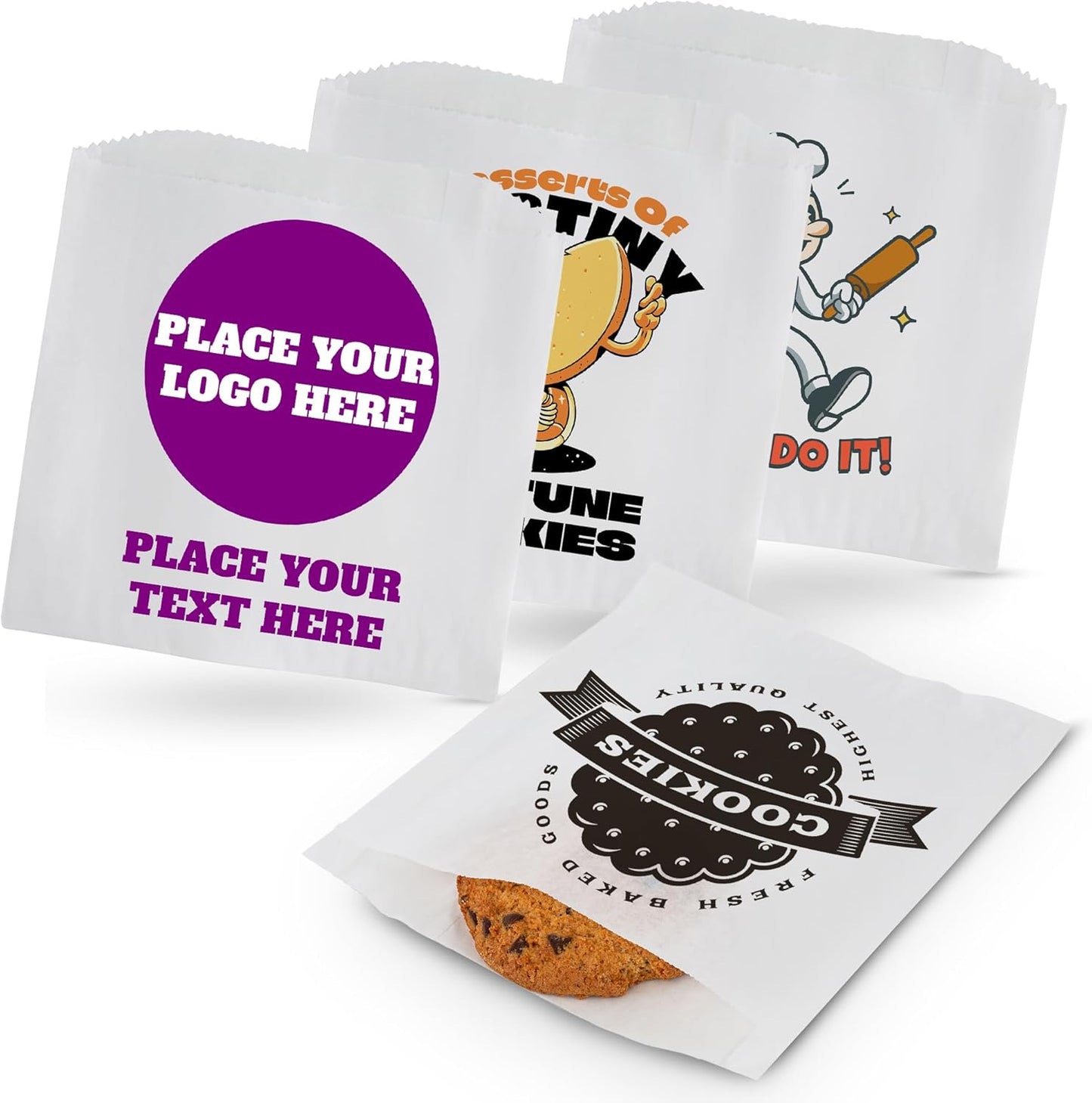 MT Products Custom Printed Small White Paper Bags 6" x 6.5 - Personalized Disposable White Cookie Bags