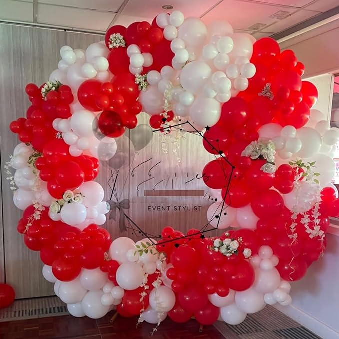 YMSZ Red and White Balloons Garland Arch Kit, 134pcs Red Balloon and White Balloons for Mother's Day, Valentine's Day, Birthday, Wedding, Christmas Party Decorations