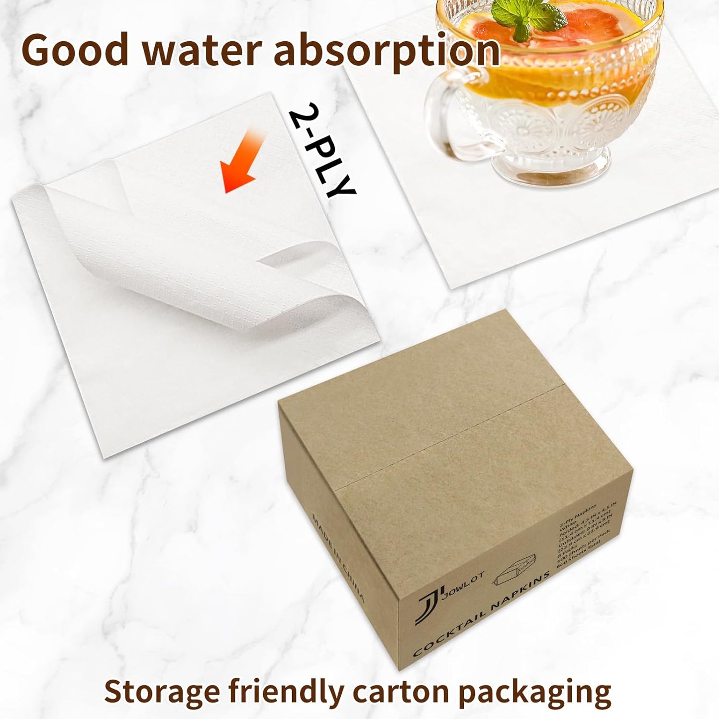 Cocktail Napkins - 800 Count 2-Ply White Napkins Disposable, 4.5 x 4.5 Inch Folded Paper Napkins Bulk Beverage Napkins for Dinner Wedding Bar Party and Everyday Use