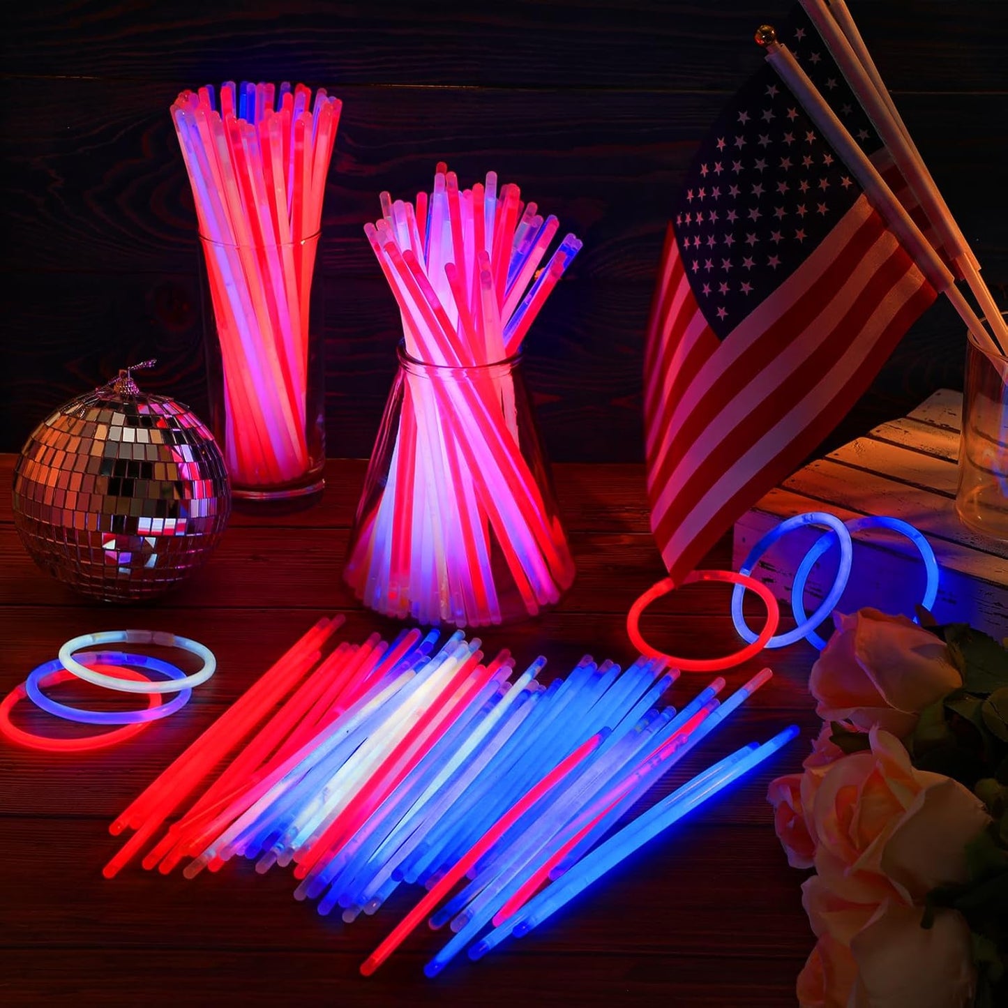Lenwen 4th of July Red Blue Glow Sticks Bulk Party Favors Supplies 1000 Pcs, Light up Bracelets Necklaces Accessories Decorations, Fun Items for Fourth of July Patriotic Birthday Pool Games Activities