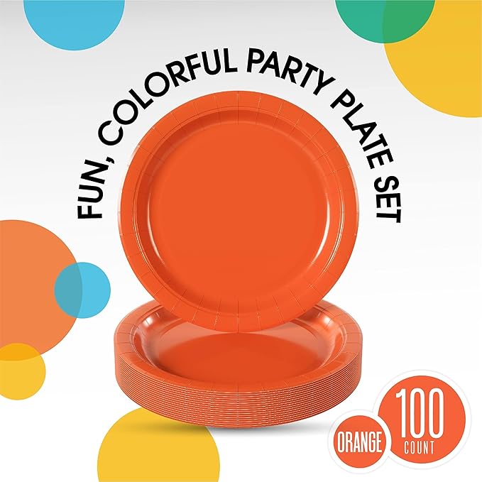 Exquisite Party Solids Orange Paper Plates Disposable Heavy Duty 7 Inch Orange Disposable Plates For Party 100 Pcs Heavy Duty 350 GSM, Birthday Supplies
