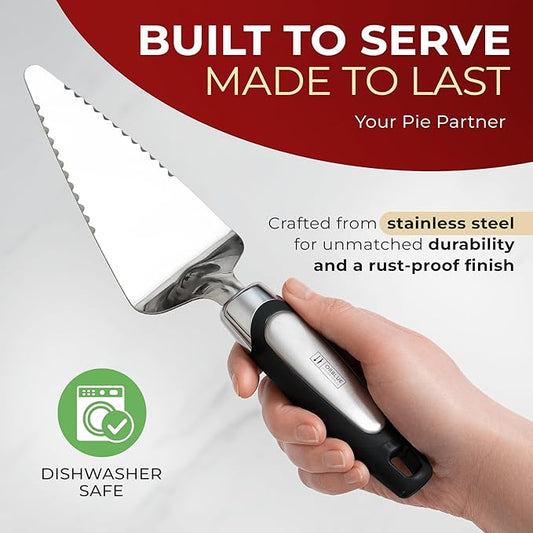 Orblue Pie Server, Essential Kitchen Tool, Serrated on Both Sides, Great for Right or Left Handed Chef, Stainless Steel Flatware, Cake Cutter, Black
