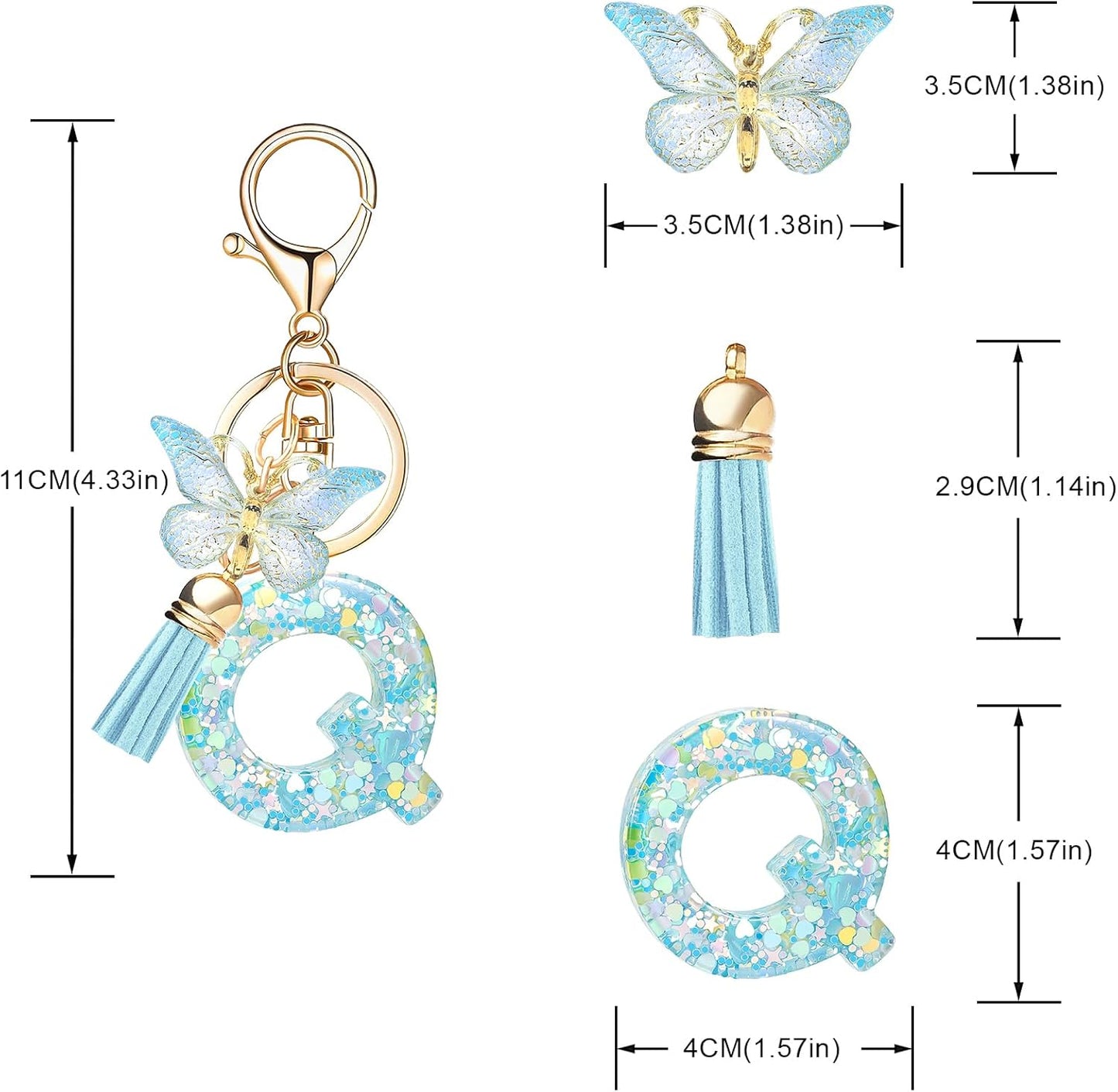Fashion Alphabet Initial Letter Keychain Tassel Butterfly Pendant Key Ring for Purse Handbags Women Girl