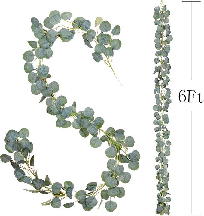 DearHouse Artificial Eucalyptus Garland Faux Silk Eucalyptus Leaves Vines Handmade Garland Greenery Wedding Backdrop Arch Wall Decor