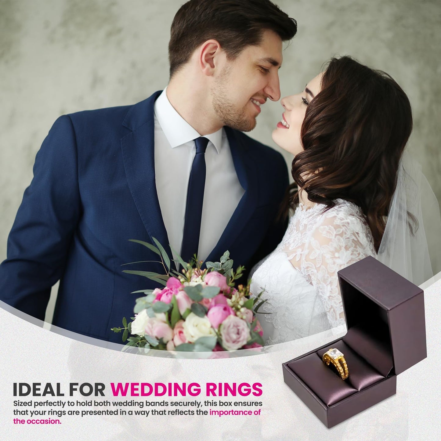 Novel Box Purple Jewelry Box for Rings 2.37x2.37x1.87 Inches - Slot Ring Gift Box for Proposal Wedding Engagement - Faux Leatherette Jewelry Display Box - Gift Presentation Boxes for Rings