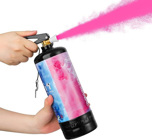 Giant Gender Reveal Fire Extinguisher (2 Pack), 2lb Color Powder Cannon Blasts 20+ Feet, Vibrant Pink Smoke Spray with Non-Toxic Cornstarch, Unique Handheld Party Supplies for Outdoor Baby Reveal
