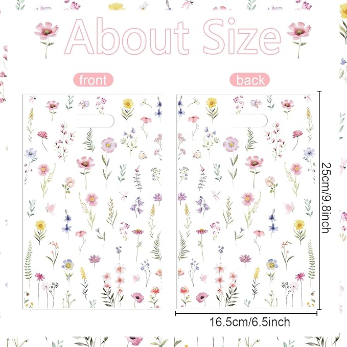 Falueqg Wildflower Theme Goodie Bags - 50 Pcs Reusable Party Favor Bags Wildfloral Gift Bag with Handles Treat Bag for Wedding Birthday Baby Shower Party Supplies Décor