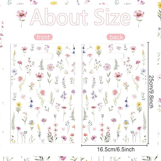 Falueqg Wildflower Theme Goodie Bags - 50 Pcs Reusable Party Favor Bags Wildfloral Gift Bag with Handles Treat Bag for Wedding Birthday Baby Shower Party Supplies Décor
