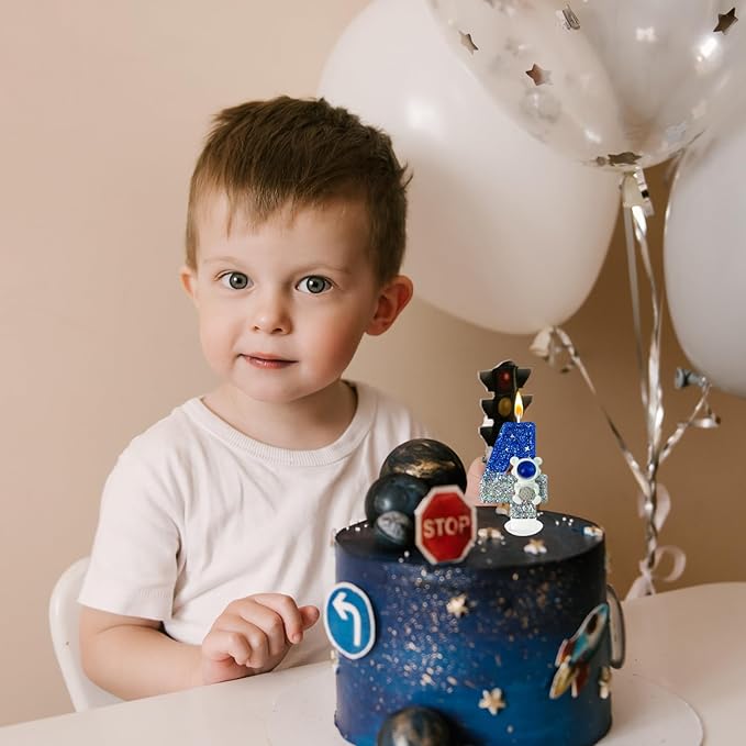 HXOUSE Astronaut 4th Birthday Candle - Space Universe Sparkler 4 Candle for Birthday Cake Boy, Topper for Party Decorations Anniversary Celebrations (Number 4)