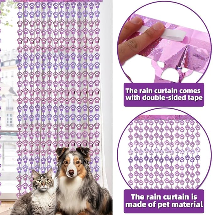 Cat Party Decorations - 2 Packs Pink Paw Foil Fringe Streamers Curtains for Boys Girls Birthday Backdrop Decorations, Pet Themed Photo Booth Prop (3.3x6.6 ft)
