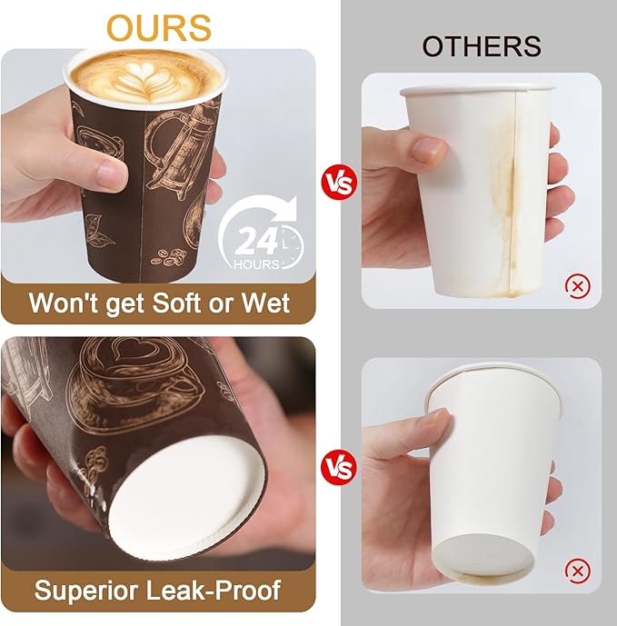 Coffee Cups 12 oz Paper Cups 180 Pack, Thickened Paper Coffee Cups Disposable 12 oz Coffe Cup, Hot/Cold Beverage Drinking Cup for Office, Home, Party