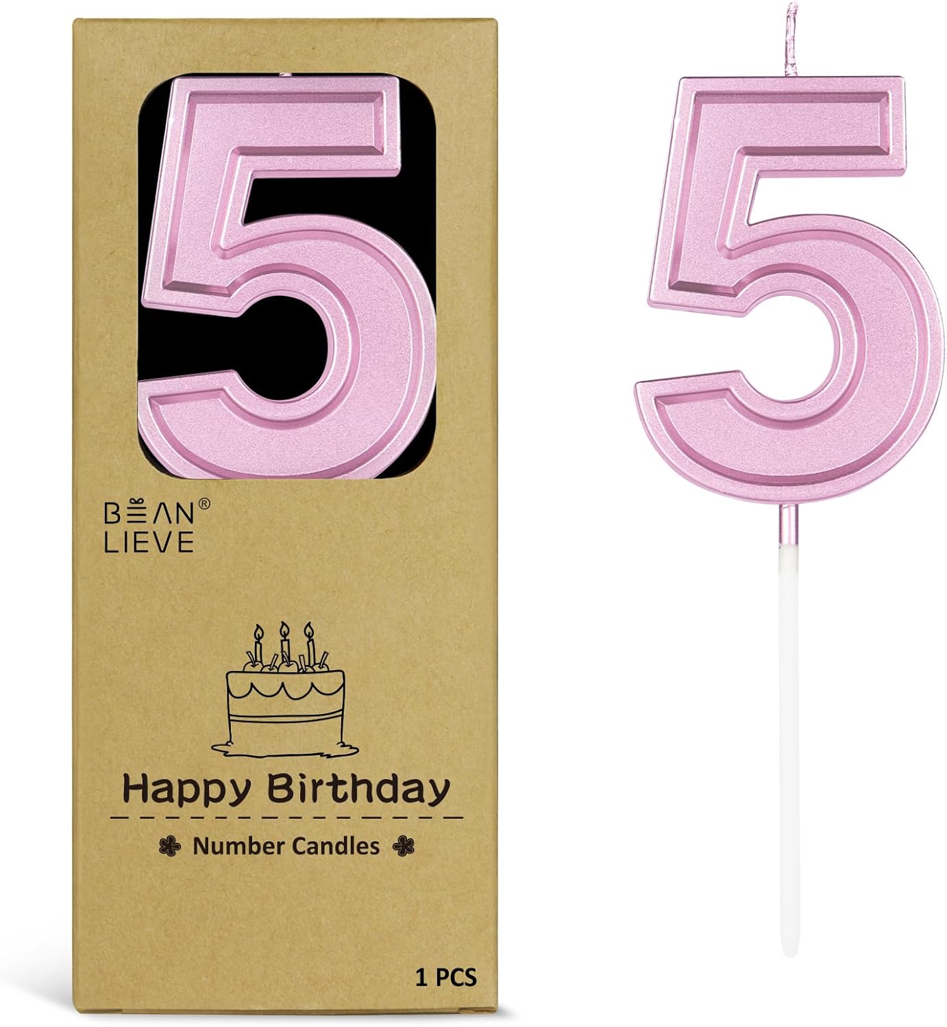 BEAN LIEVE Rose Gold Birthday Candles Number 5, Rose Gold Number Candles, Cake Number Candles for Birthday Parties and Wedding Anniversary Celebrations